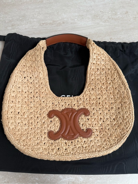 Celine Handbags - Celine Natural Raffia Shoulder Bag with Calfskin Leather Triomphe
